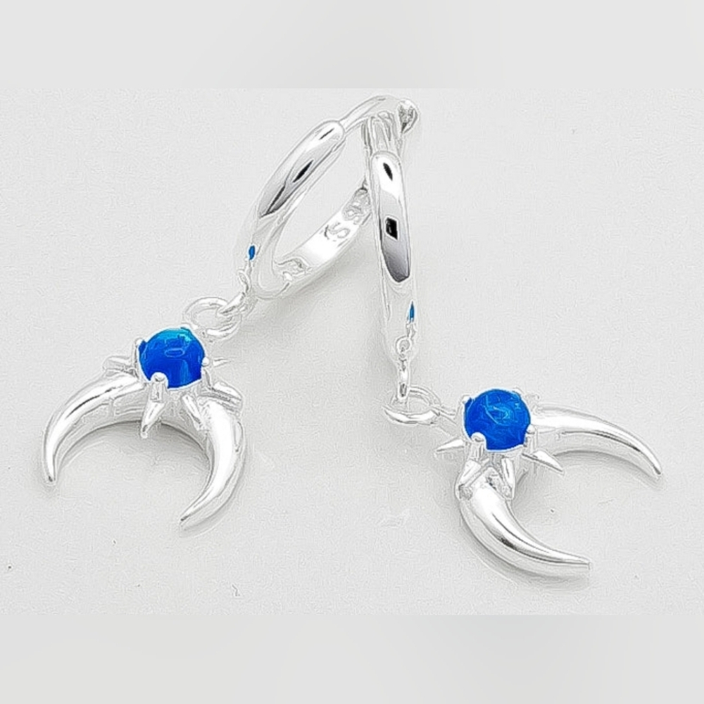 Silver and Blue Crescent Moon Earrings